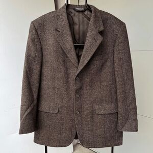 Vintage 80s/90s John Alexander Brown Wool Herringbone Tweed Blazer Jacket - 40